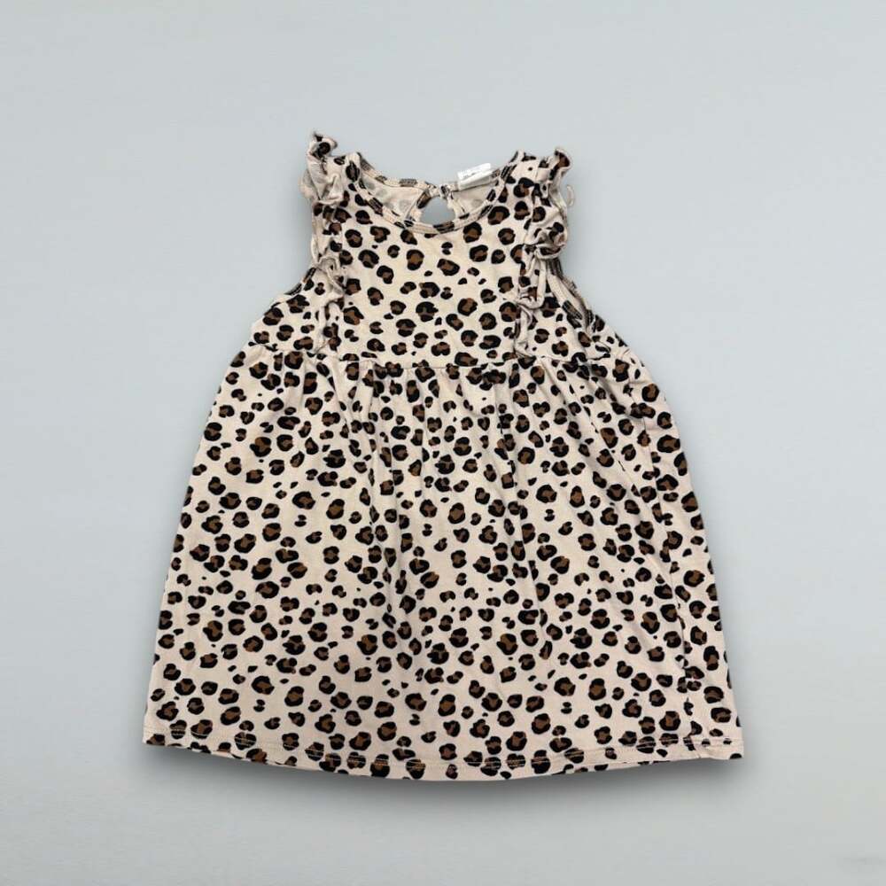 Leopard Print Ruffle Sleeveless Dress Animal Print Baby Girls 12-18M